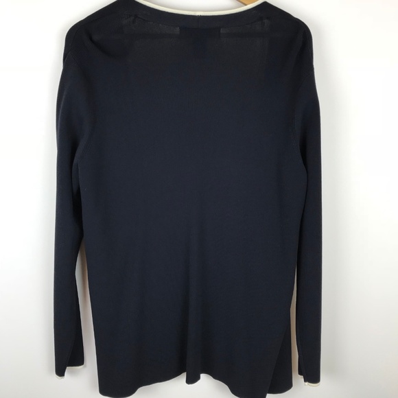 Dialogue | Navy & White Open Drape Cardigan Blazer - Picture 5 of 5